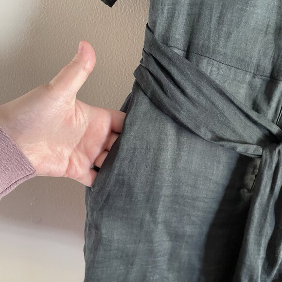 Banana Republic Women 00 Petite Green Slate Tie Waist Short Sleeve Ramie Romper - Picture 7 of 14